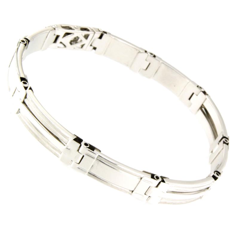 BRACCIALE ORO BIANCO 750/1000 A SEGMENTI SEMI-SATINATI - CM. 21 - 