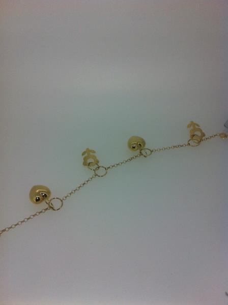 BRACCIALE ORO GIALLO 750/1000 CON CUORI E FIORI PENDENTI  - 