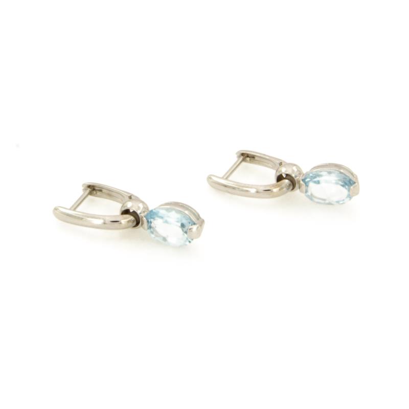 COPPIA ORECCHINI IN ORO BIANCO 750/1000 PENDENTI A CLIPS CON TOPAZI AZZURRI - 
