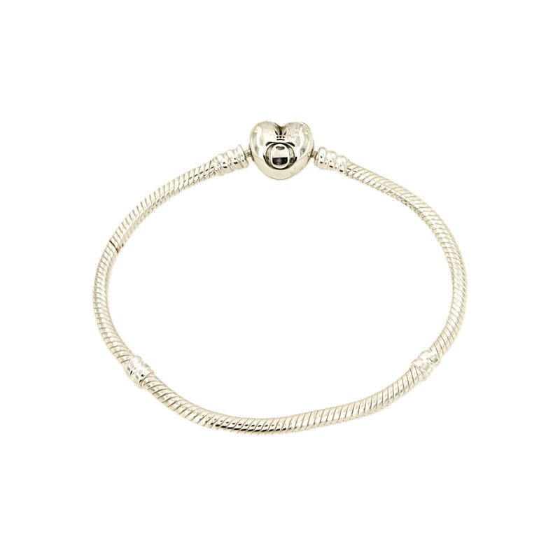  PANDORA - BRACCIALE - ARGENTO 925/1000 - MOD. MOMENTS CON CHIUSURA A CUORE - CM. 18.5 - PANDORA