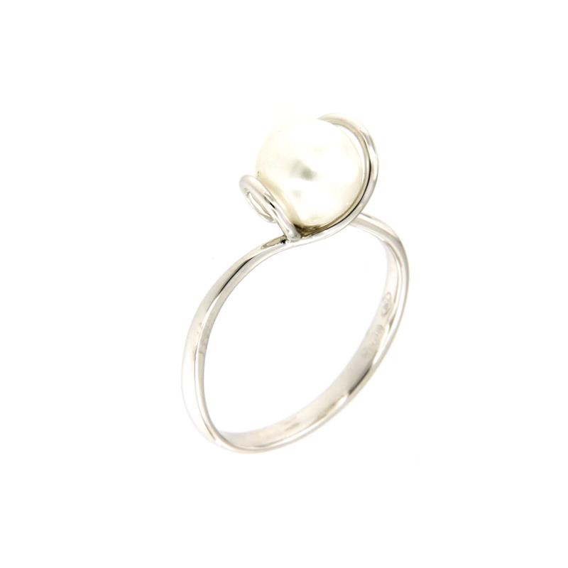 DONNA ORO - ANELLO - ORO BIANCO 750/1000 - CON PERLA AKOYA MM. 7.00/7.50 - MIS 14.5 - 