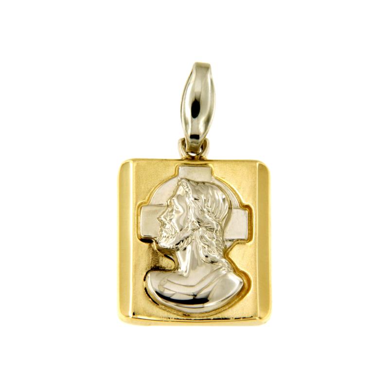 MEDAGLIETTA RELIGIOSA DUE ORI 750/1000 VOLTO DI CRISTO IN RILIEVO - 