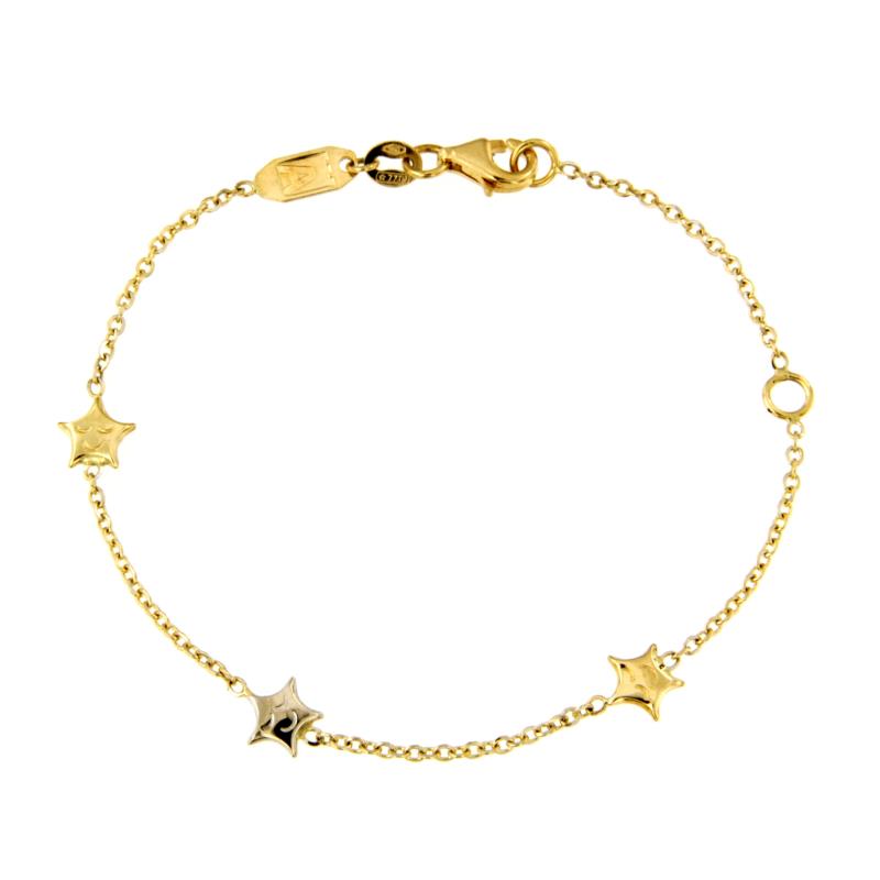 BRACCIALE DUE ORI 750/1000 MAGLIA ROL&Ograve; CON STELLINE - CM 16.5 - 