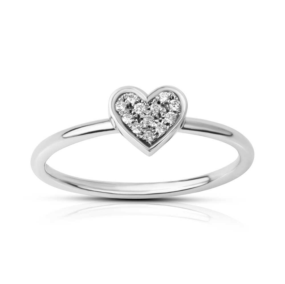 LUCE - ANELLO ORO BIANCO 375/1000 CUORE CON PAVE' DIAMANTI MIS. 16 - LAURENZA GIOIELLI