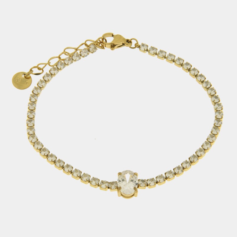 BY SIMON - BRACCIALE IN ACCIAIO PLACCATO ORO TENNIS CON CRISTALLI - BY SIMON DONNA