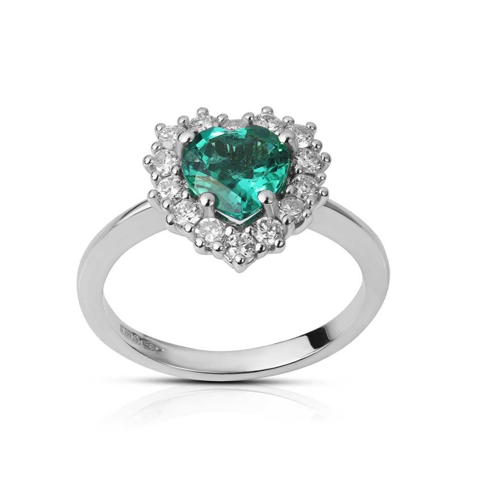 EGO' - ANELLO ORO BIANCO CON SMERALDO CUORE - LAURENZA GIOIELLI