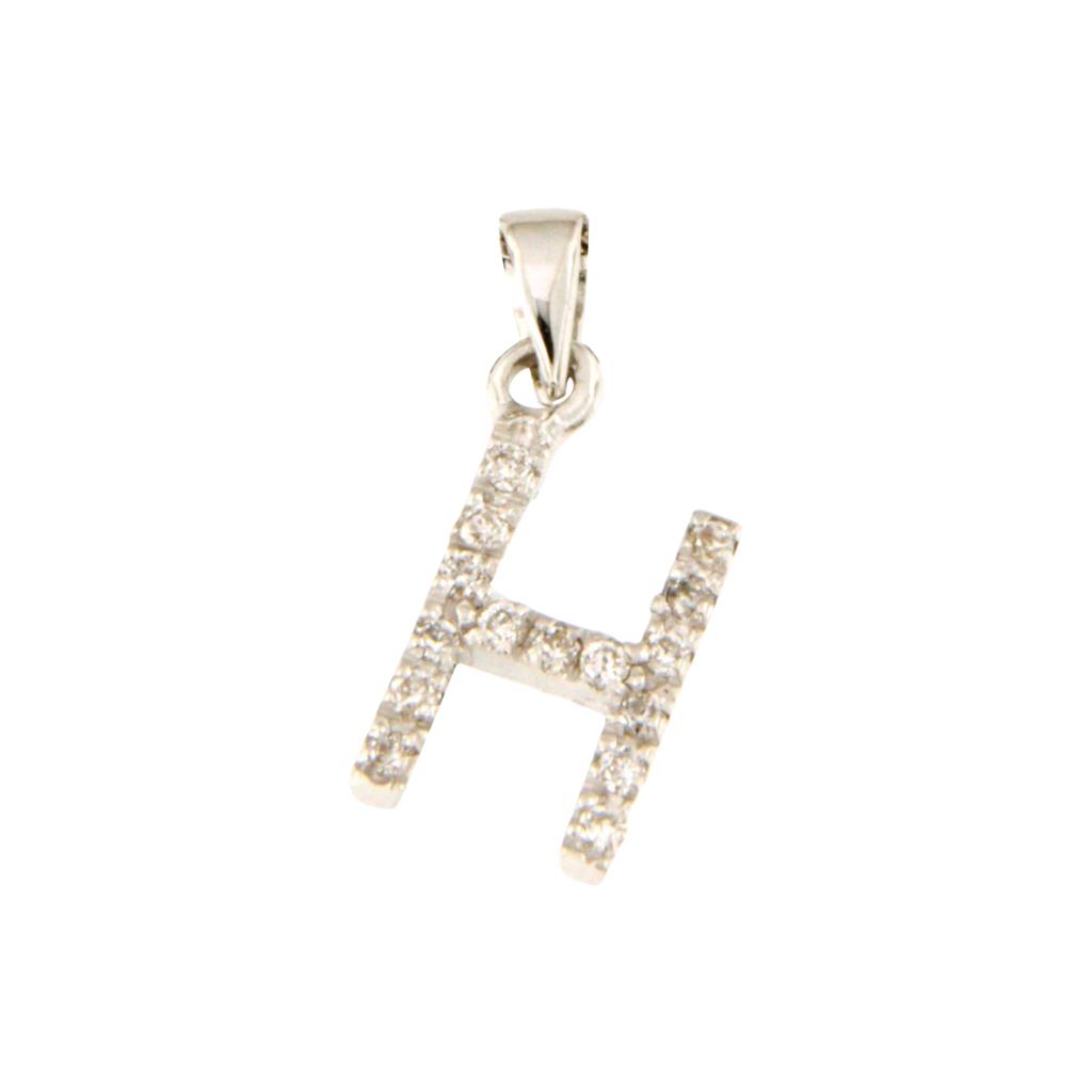 CARATTERE - CIONDOLO IN ORO BIANCO 750/1000 CON LETTERA "H" A PAVE' DI DIAMANTI - LAURENZA GIOIELLI