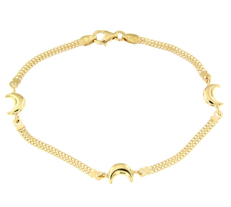 BRACCIALE ORO GIALLO 750/1000 DOPPIA MAGLIA GRUMETTA CON LUNE - CM 19 - 