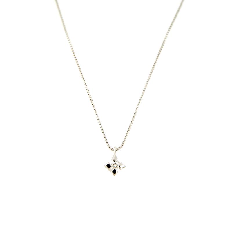 COLLANA ORO BIANCO 750/1000 PUNTO LUCE A GRIFFE CON DIAMANTE TAGLIO BRILLANTE CT 0.02 G - SI1 - CM 45 - 