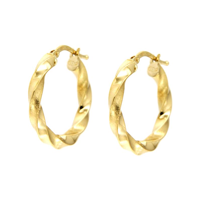 COPPIA ORECCHINI ORO GIALLO 750/1000 CERCHI RITORTI SEMI-SATINATI - 