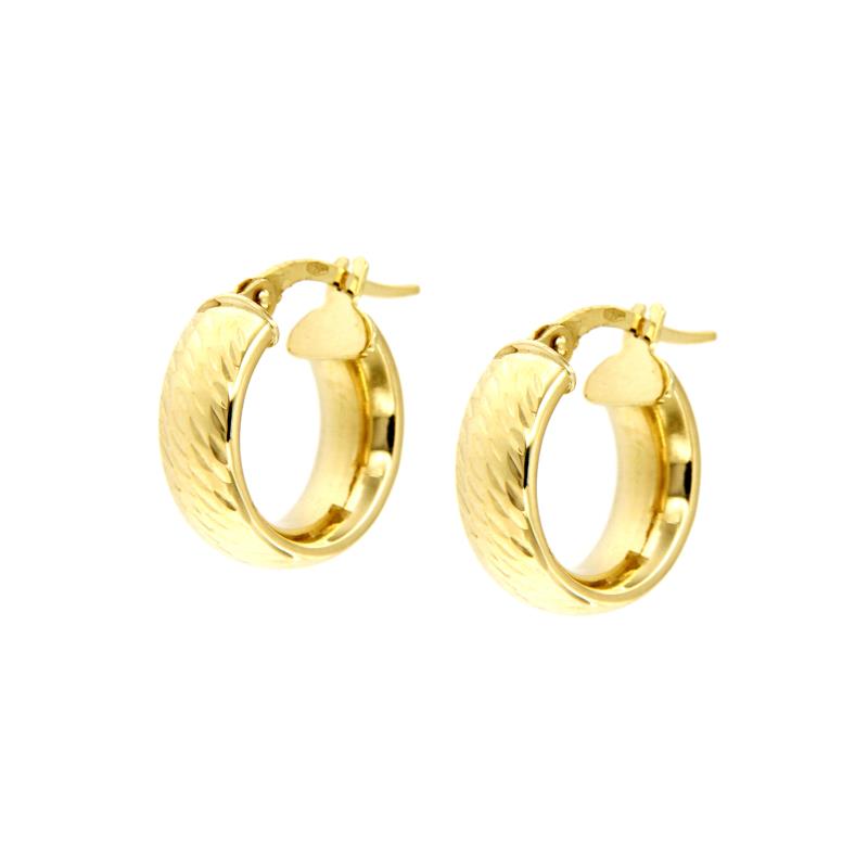 COPPIA ORECCHINI ORO GIALLO 750/1000 CERCHIETTI MARTELLATI - 