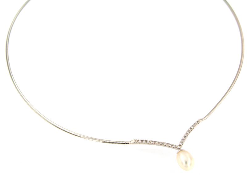GIROCOLLO ORO BIANCO 750/1000 CON PERLA E ZIRCONI CM 42 - 