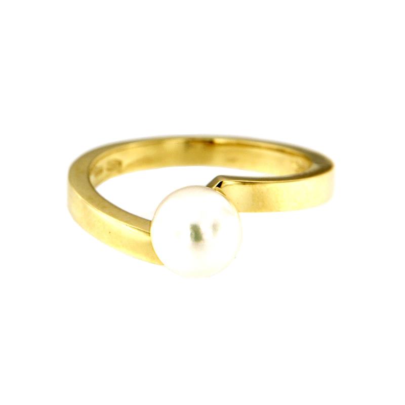 ANELLO ORO GIALLO 750/1000 CONTRARIÈ CON PERLA AKOYA MM 7.50 - MIS 18 - 