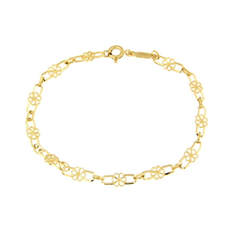 BRACCIALE ORO GIALLO 750/1000 A SEGMENTI CON FIORI STILIZZATI - CM 18 - 