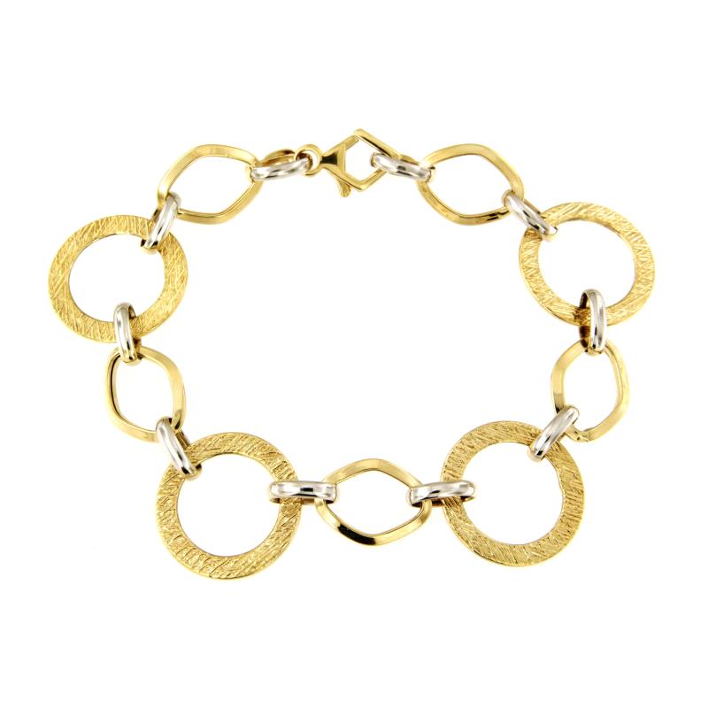 BRACCIALE  DUE ORI 750/1000 MAGLIA A DISCHI SEMI-ZIGRINATI - CM 20 - 
