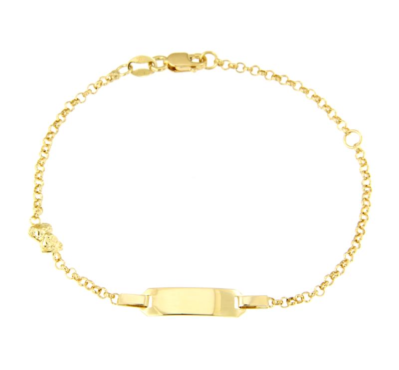 BRACCIALE ORO GIALLO 750/1000 MAGLIA ROLÒ CON ORSETTO E TARGHETTA- CM 17  - 