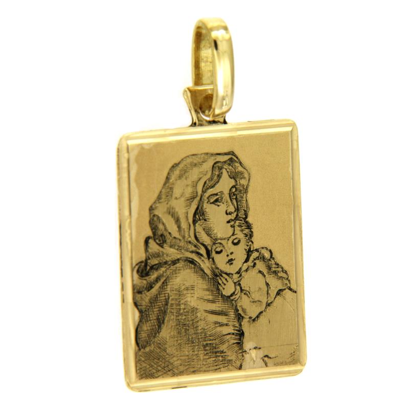 MEDAGLIETTA RELIGIOSA ORO GIALLO 750/1000 MADONNA CON BAMBINO - 