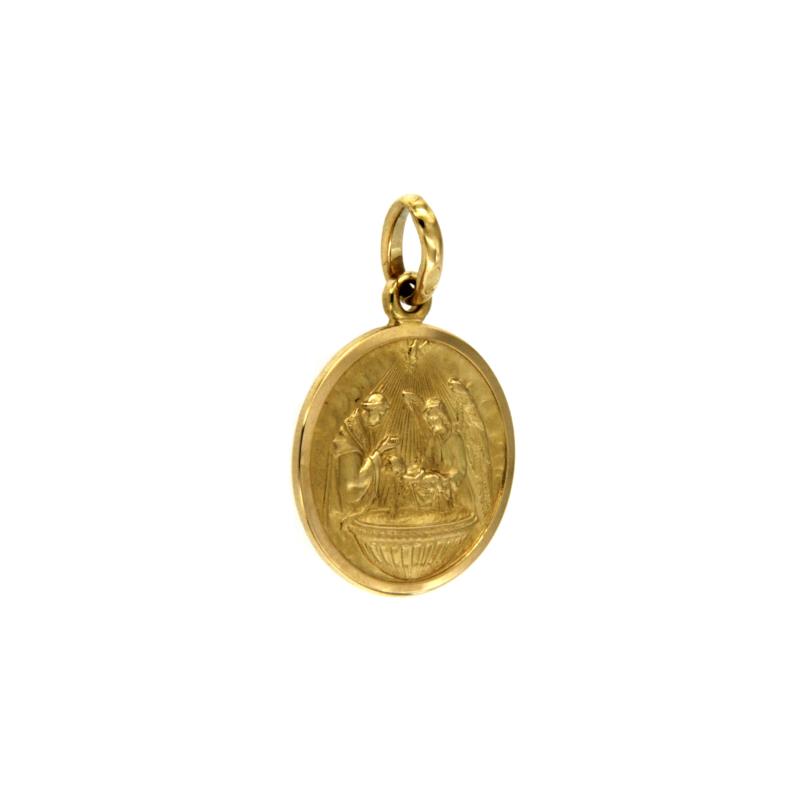 MEDAGLIETTA RELIGIOSA ORO GIALLO 750/1000 TONDA RICORDO DEL BATTESIMO - 