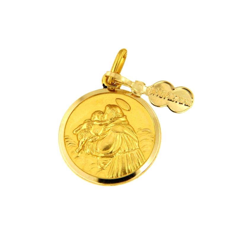 MEDAGLIA ORO GIALLO 750/1000 TONDA CON IMMAGINE RELIGIOSA - 