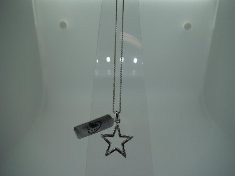 COLLANA DONNA ORO BIANCO 750/1000 CON CIONDOLO STELLA E 15 DIAMANTI 0,01 CT CAD - 