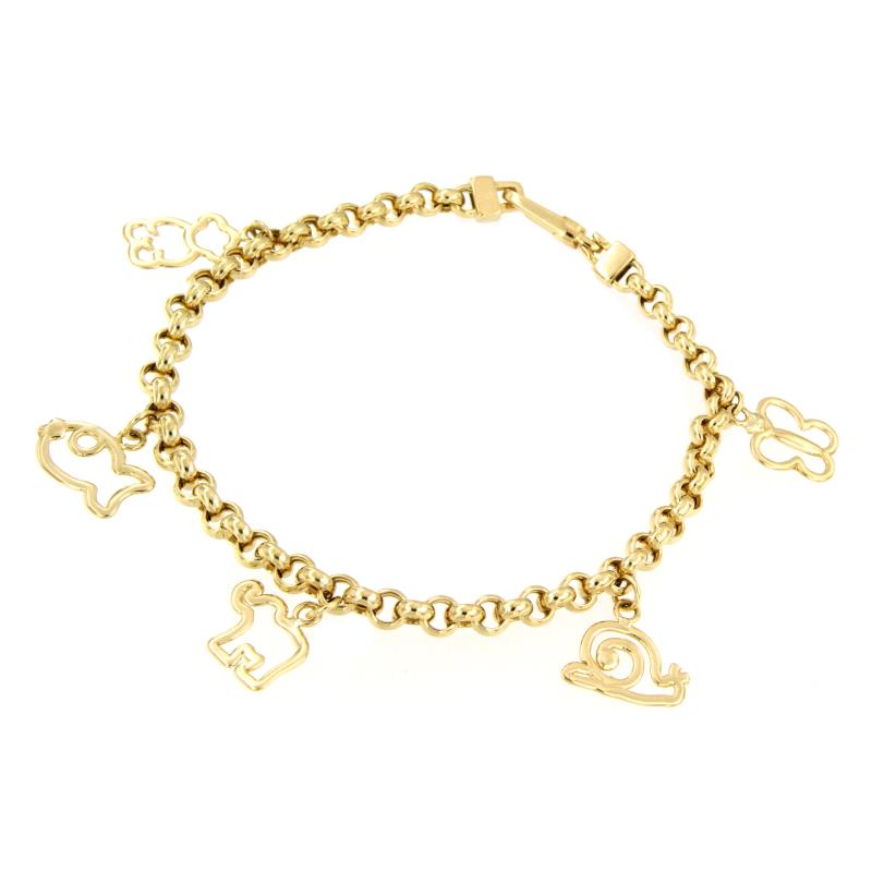 BRACCIALE ORO GIALLO 750/1000 MAGLIA ROLÒ CON PENDENTI - CM. 19 - 