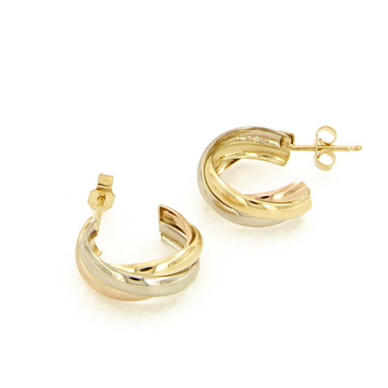 COPPIA ORECCHINI TRE ORI 750/100 SEMI-CERCHI INTRECCIATI - 