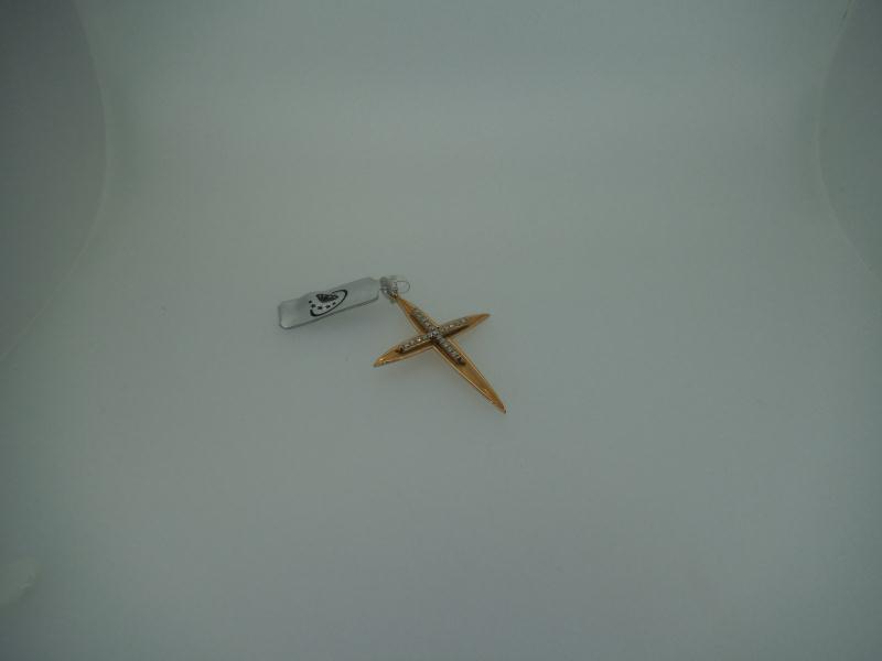 CROCE IN ORO ROSSO 750/1000 CON 21 DIAMANTI DA 0.01 CT CAD. - 