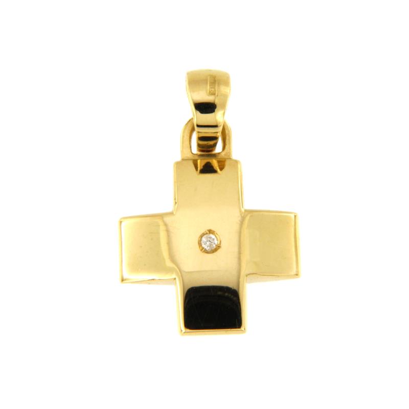 CIONDOLO ORO GIALLO 750/1000 CROCE CON DIAMANTE TAGLIO BRILLANTE  CT.0,01 G - I1 - 