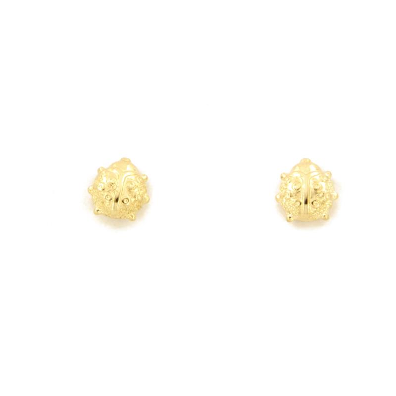 COPPIA ORECCHINI ORO GIALLO 750/1000 COCCINELLE SEMI-DIAMANTATE - 