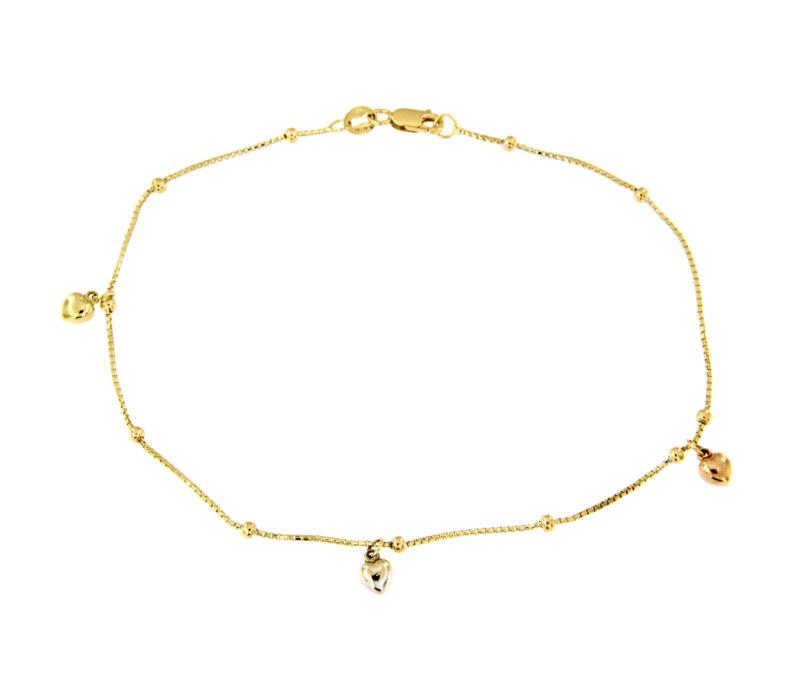 CAVIGLIERA TRE ORI 750/1000 MAGLIA VENETA CON CUORI PENDENTI  - 