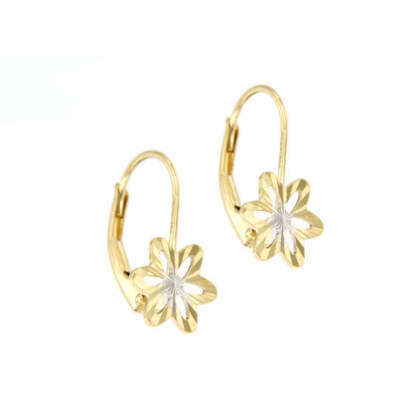 COPPIA ORECCHINI DUE ORI 750/1000 MONACHELLE CON FIORI - 