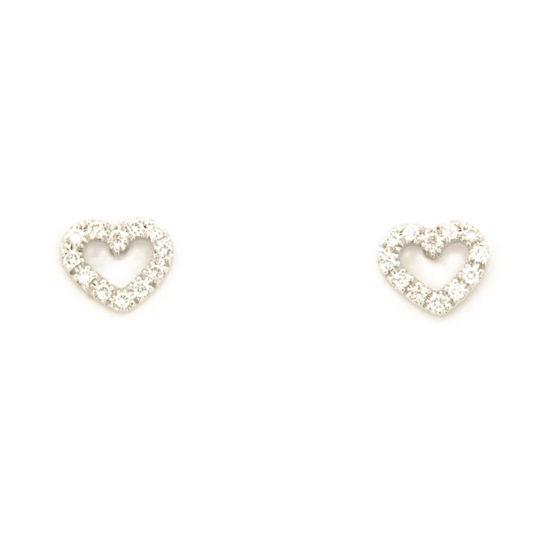 COPPIA ORECCHINI ORO BIANCO 750/1000 CUORI CON BORDI DI DIAMANTI TAGLIO BRILLANTE CT 0,20 TOTALI G - SI1 - 