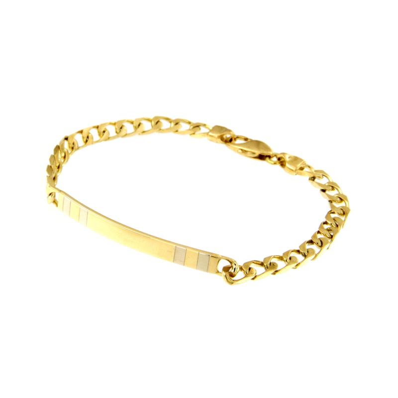 BRACCIALE DUE ORI 750/1000 MAGLIA GRUMETTA CON TARGHETTA - CM 19 - 