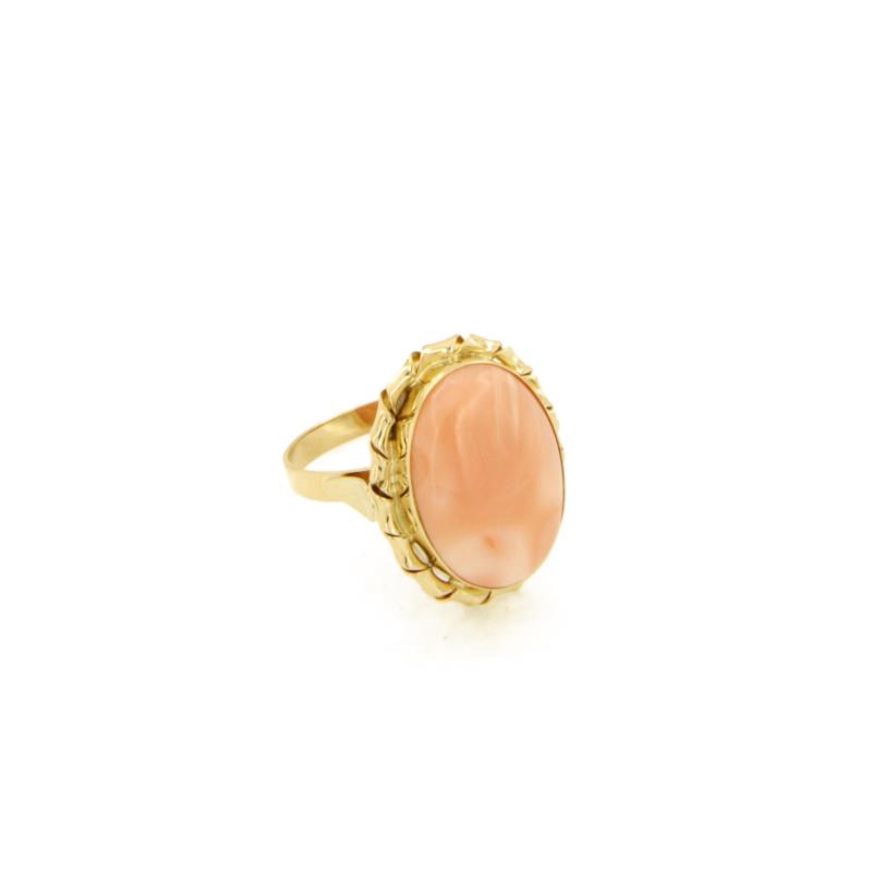 ANELLO ORO GIALLO 750/1000 CON CORALLO ROSA - MIS. 14.5 - 