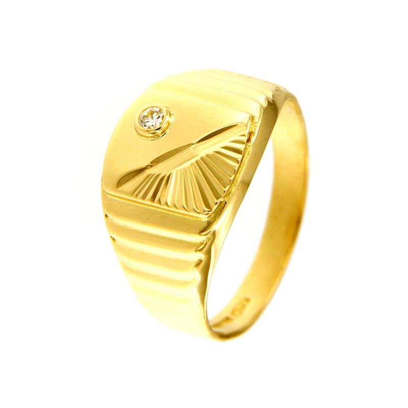 ANELLO ORO GIALLO 750/1000 LAVORATO CON ZIRCONE - MIS 22 - 