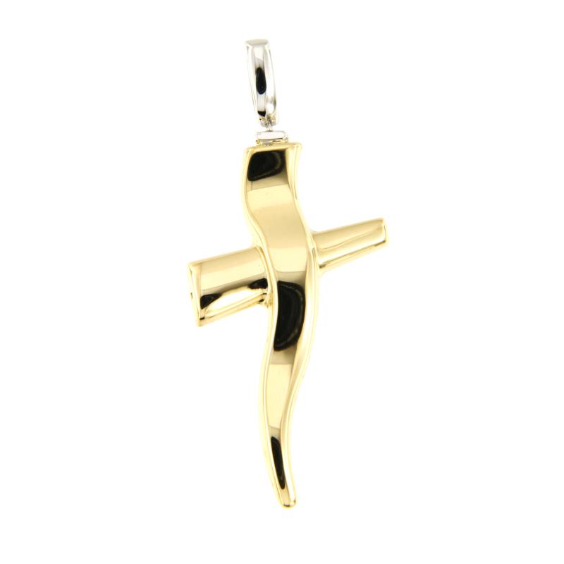 CIONDOLO DUE ORI 750/1000 CROCE ONDULATA - 