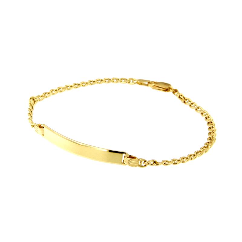 BRACCIALE ORO GIALLO 750/1000 MAGLIA GRUMETTA CON TRAVERSINO E TARGHETTA - CM 19.5 - 