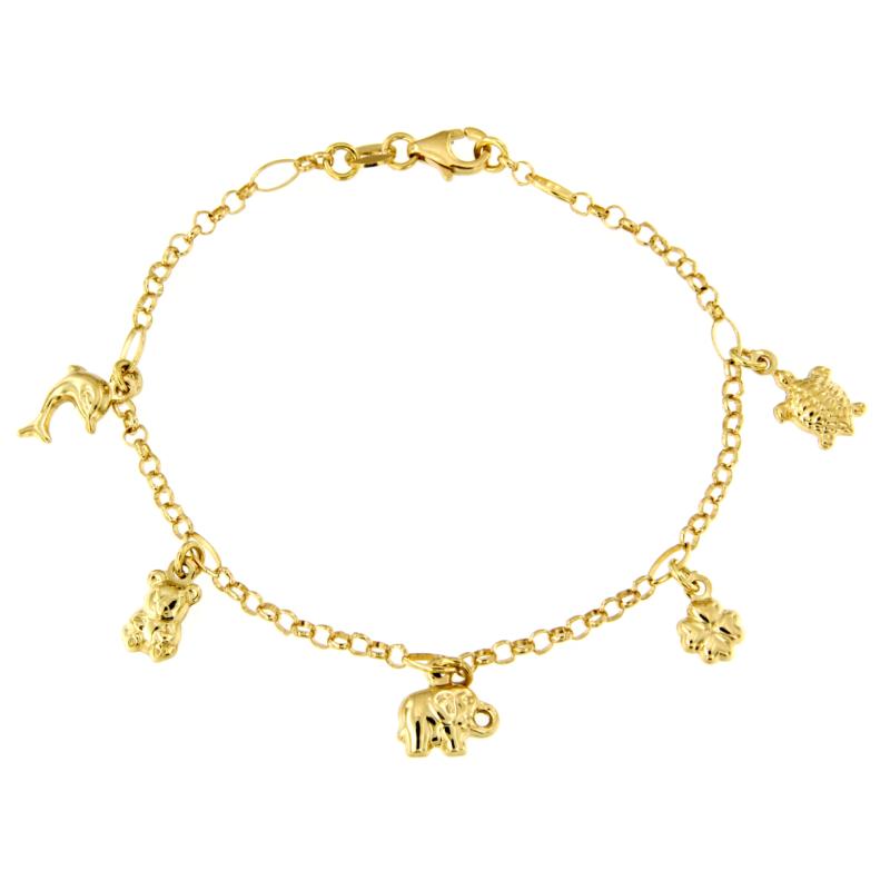 BRACCIALE ORO GIALLO 750/1000 MAGLIA ROL&Ograve; CON CHARMS PENDENTI - CM 18 - 