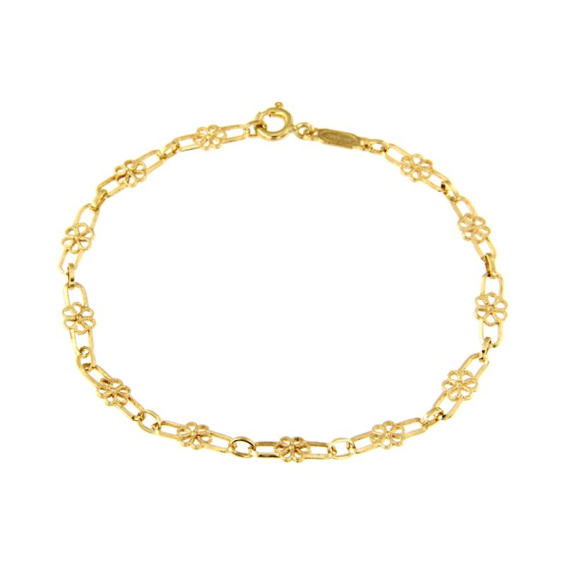 BRACCIALE ORO GIALLO 750/1000 MAGLIA A SEGMENTI TRAFORATI CON FIORI - CM 18 - 