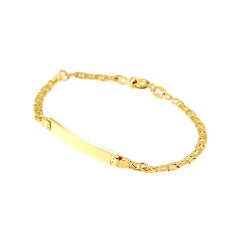 BRACCIALE ORO GIALLO 750/1000 MAGLIA GRUMETTA CON TRAVERSINO E TARGHETTA - CM 16 - 