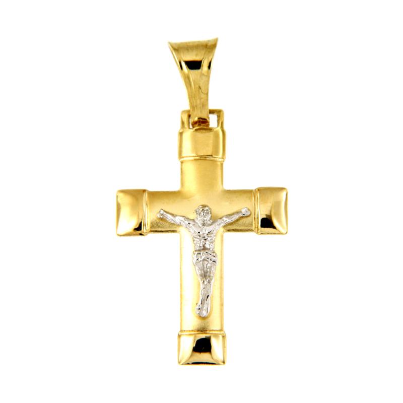 CIONDOLO DUE ORI 750/1000 CROCIFISSO SEMI-SATINATO - 