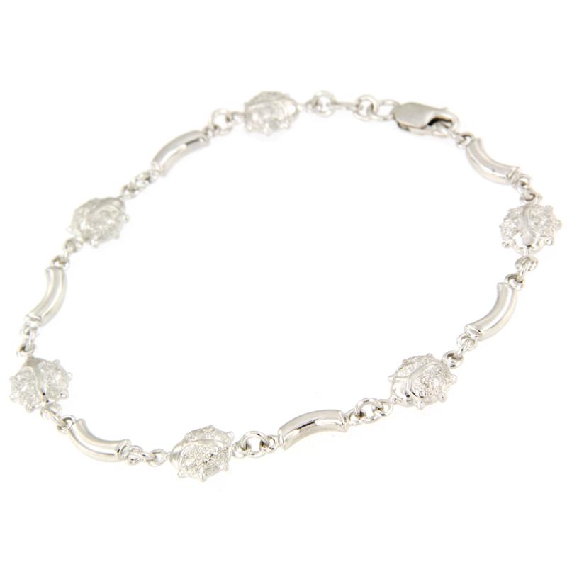 BRACCIALE ORO BIANCO 750/1000 CON COCCINELLE SEMI-DIAMANTATE - MIS. 19 - 