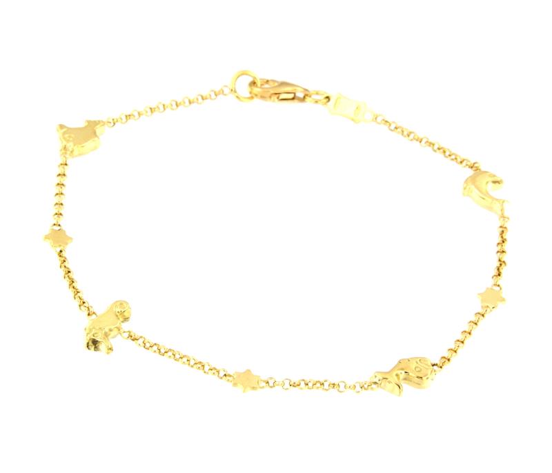 BRACCIALE ORO GIALLO 750/1000 CON DELFINO, BALENA E CAVALLUCCIO MARINA CM 19 - 