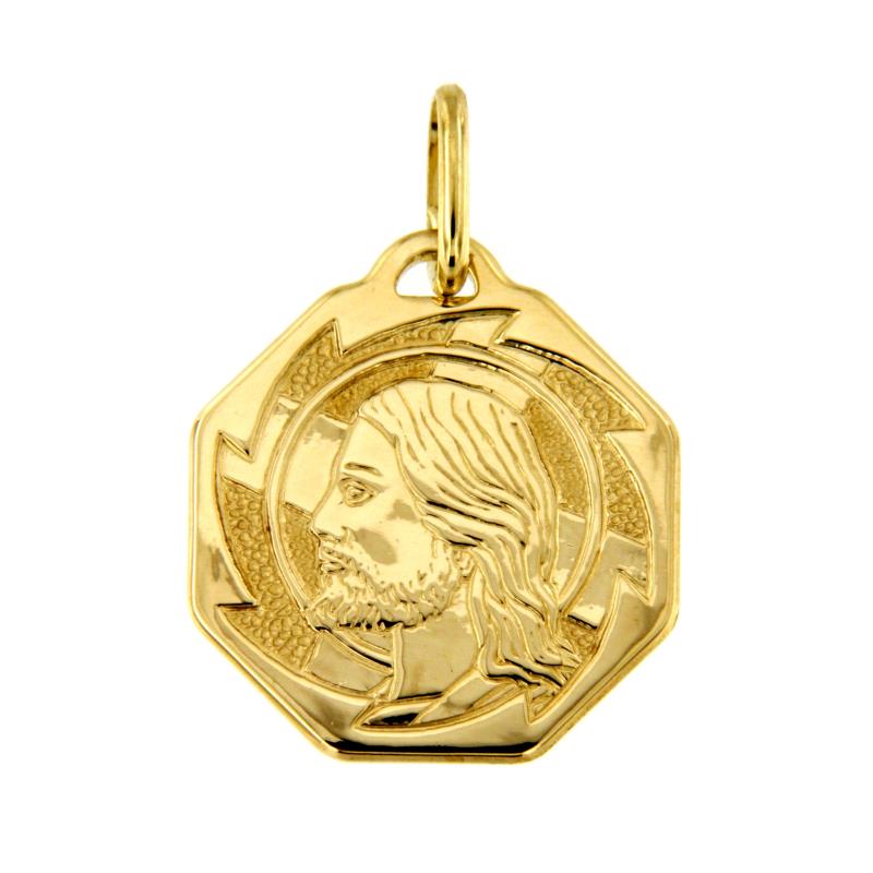 MEDAGLIETTA RELIGIOSA ORO GIALLO 750/1000 OTTAGONALE CON VOLTO DI CRISTO - 