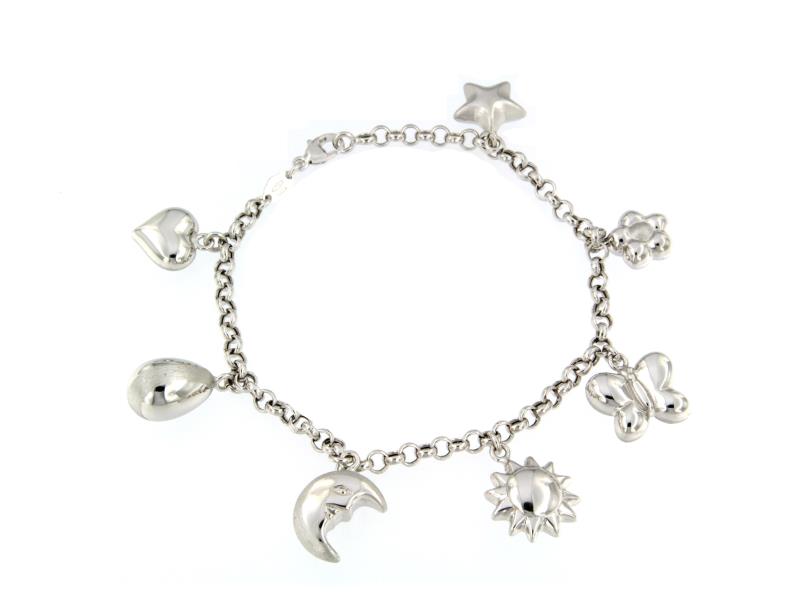 BRACCIALE ORO BIANCO 750/1000 CON CHARMS PENDENTI  CM 18.5 - 