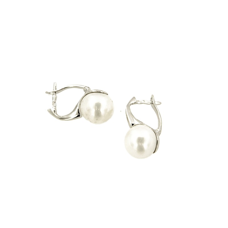 COPPIA ORECCHINI ORO BIANCO 750/1000 MONACHELLE CON PERLE DI ACQUA DOLCE MM 10  - 