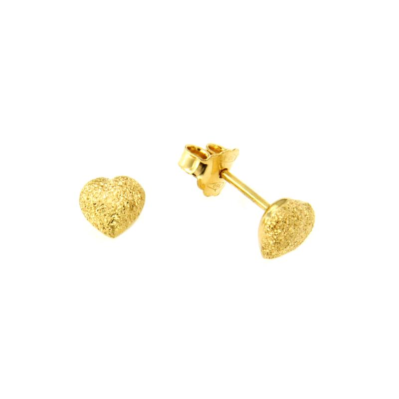COPPIA ORECCHINI ORO GIALLO 750/1000 CUORI SEMI-DIAMANTATI - 