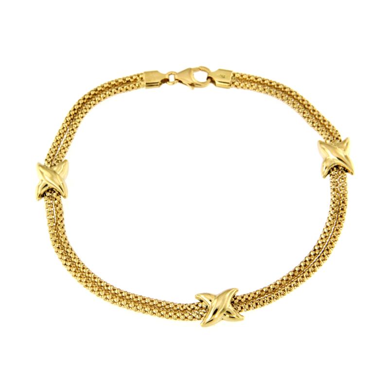 BRACCIALE ORO GIALLO 750/1000 MAGLIA DOPPIA TUBOLARE CON INSERTI SEMI-SATINATI - CM 19 - 