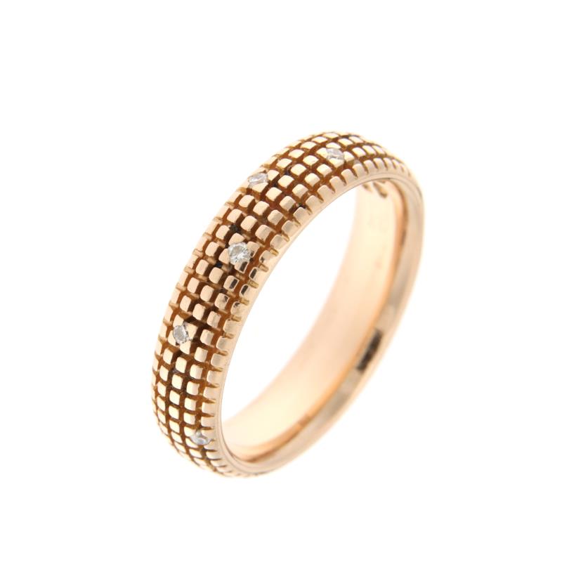 DAMIANI - ANELLO - ORO ROSA 750/1000 - COLLEZIONE METROPOLITAN FASCIA BOMBATA CON DIAMANTI TAGLIO BRILLANTE, CT 0.18 TOTALI - MIS. 8 - DAMIANI