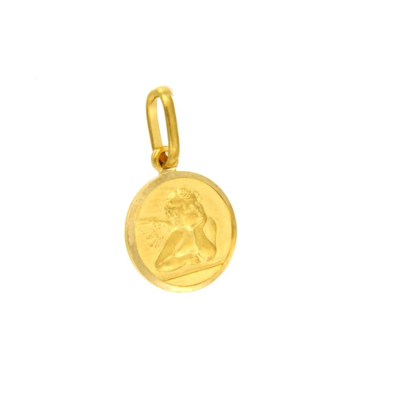 MEDAGLIETTA RELIGIOSA ORO GIALLO 750/1000 ANGIOLETTO SEMI-SATINATO - 